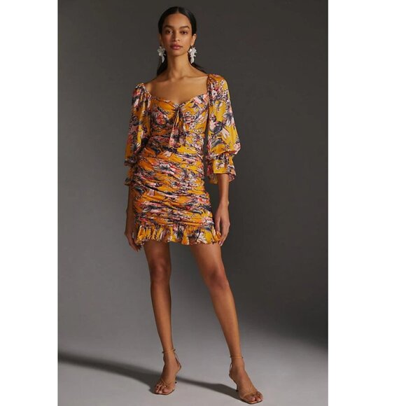 Ranna Gill Ruched Floral Mini Dress. Size S. - Picture 1 of 13